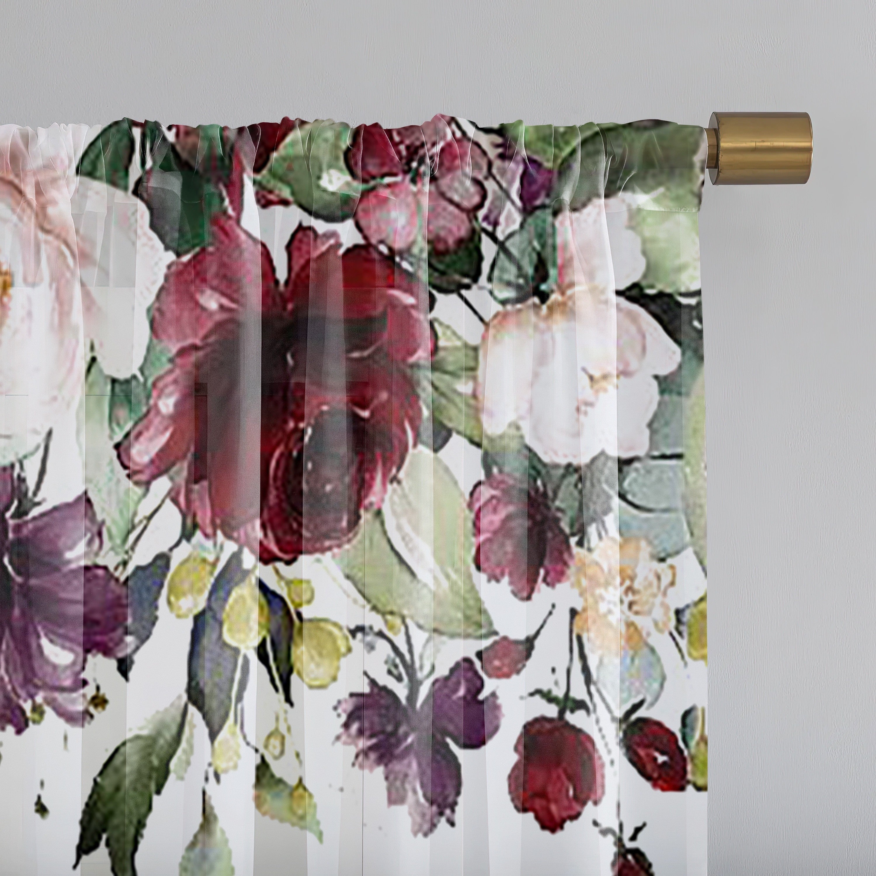 2pcs Rose Print Semi-sheer Curtains, Rod Pocket Decorative Window Drapes, Window Treatments For Bedroom Living Room, Home Decoration, Room Decoration